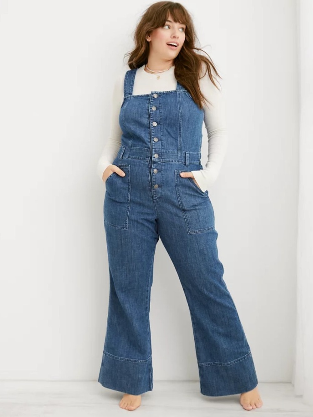 Aerie Denim Kick Flare Overalls - Dark Wash
